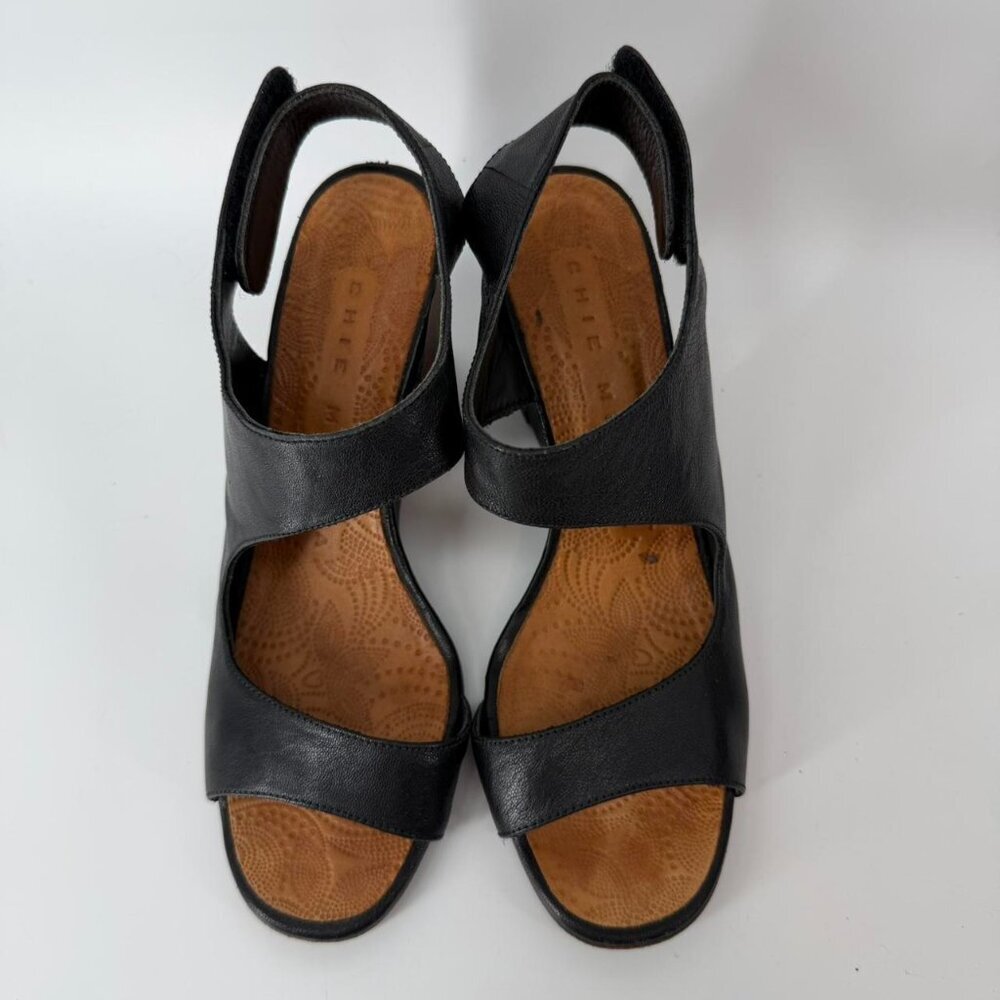 CHIE MIHARA Black Leather Ankle Strap Open Toe Sandals size 37.5 US 7 - Picture 2 of 5
